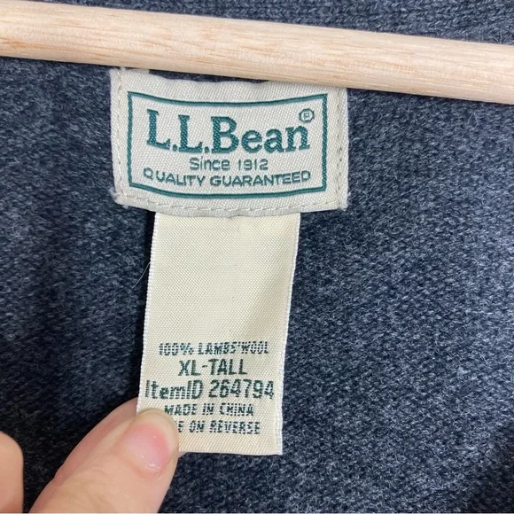 Vintage LL Bean Cardigan Sweater Men’s XL Tall 100% Lambs Wool Pockets Dark Gray - Picture 12 of 14